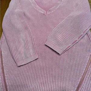 Beautiful Tyler Boe Pinkish Purple V-Neck Women's Sweater with zipper accents